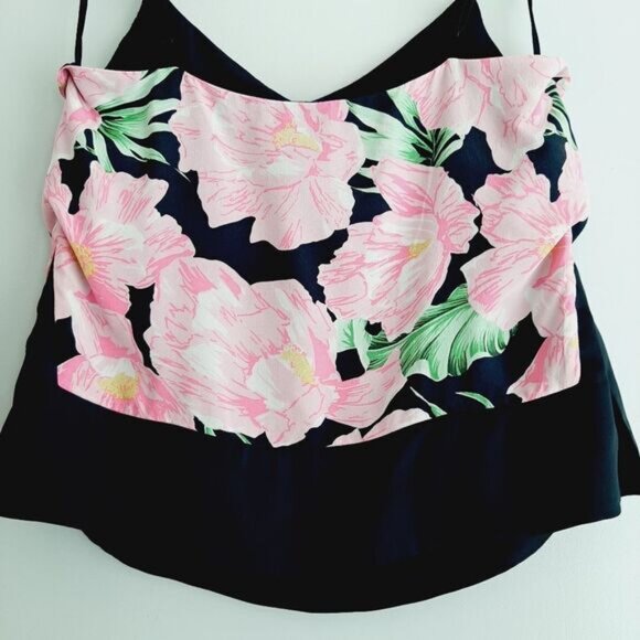 FRENCH CONNECTION 100% Silk Spaghetti Strap Tank Top Floral Pink & Black Sz 8 - Picture 9 of 11